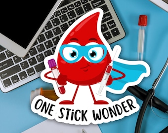 One Stick Wonder Funny Phlebotomy Blood Sticker, Phlebotomist Gift, Healthcare Humor Decal, Lab Week Gift, Nurse Student Appreciation