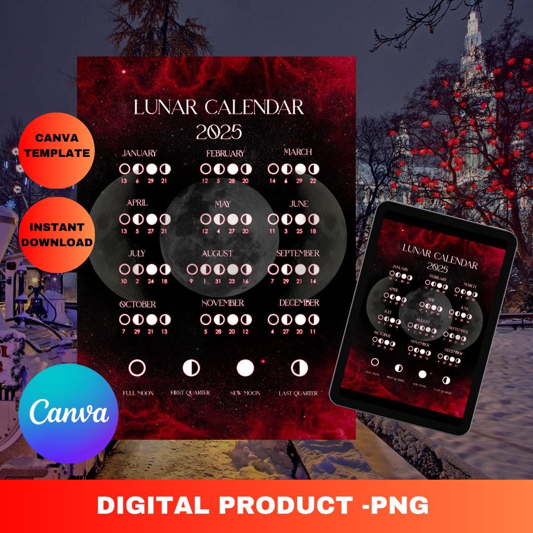 2025 Lunar Calendar Printable Moon Phase Tracker Spiritual Digital