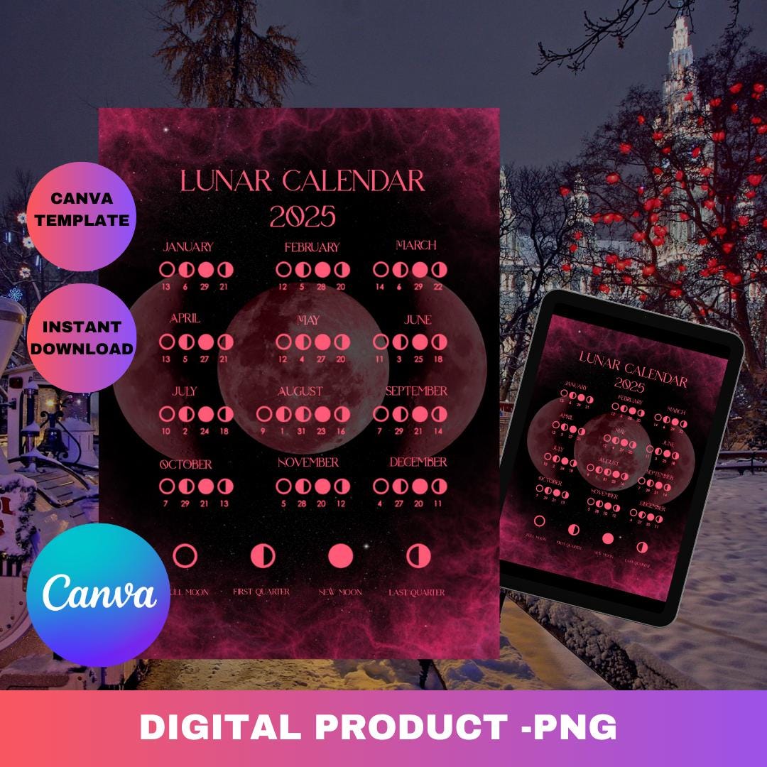 2025 Lunar Calendar Printable Moon Phase Tracker Spiritual Digital