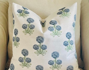 Gray Floral Block Print Linen Pillow Cover