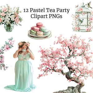 Tea Party, English Vintage Tea Cup Clipart Png, Elegant Afternoon Tea, Teacups, Teapots, Cakes, Watercolor Tea Party Clipart