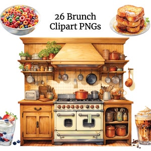 Breakfast Clipart, Menu Bundle Clipart Set, Watercolor PNG, Coffee Clipart, Bacon Clipart, Watercolor Food Clipart, Brunch Clipart, Waffles