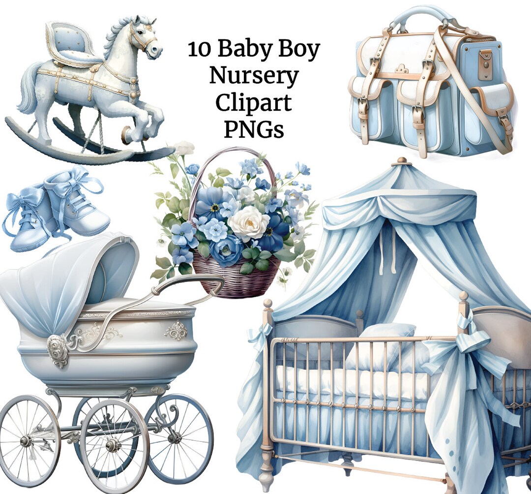 Baby Boy Nursery Clipart 10 PNG Files, It's a Boy, Newborn Baby Boy