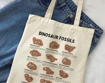 Cute Dinosaur Tote Bag - Paleontology Gift for Dino Lover, Dinosaur Theme School Bag, Tyrannosaurus Rex Aesthetic Tote Bag, Kids Dino Gift