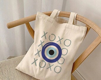 Evil Eye Tote Bag -  Evil Eyes Witchy Tote Bag, Evil Eye Print, Nazar Everyday Bag, Protect your Energy Overnight Bag, Law of Attraction