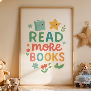 Coole Kinder lesen Bücher Druck, Spielzimmer Wanddekor, Homeschool Poster, Klassenzimmer Dekor, Schuldekor, Leseecke, Leseplakat zum ausdrucken