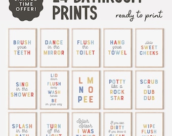 Kids Bathroom Wall Prints, Bathroom Art Set, Set of 6, Splish Splash, Scrub a Dub Dub, Kids Bathroom Decor, Children's Bathroom Wall Art