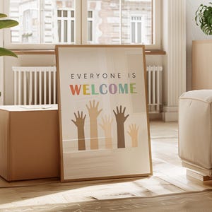 Tutti sono benvenuti qui, cartello "Safe Space", cartello per consulente scolastico, arte terapeutica, decorazione per ufficio, poster "Tutti sono benvenuti, uguaglianza, diversità e inclusione"