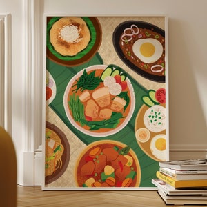 Pinoy Food Illustration Print - Kitchen Posters Print, Philippines Trendy Kitchen Decor, Kitchen Decor Aesthetic, Kitchen Posters Cute