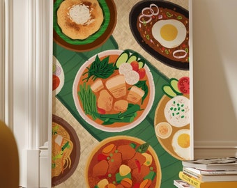 Pinoy Food Illustration Print - Kitchen Posters Print, Philippines Trendy Kitchen Decor, Kitchen Decor Aesthetic, Kitchen Posters Cute