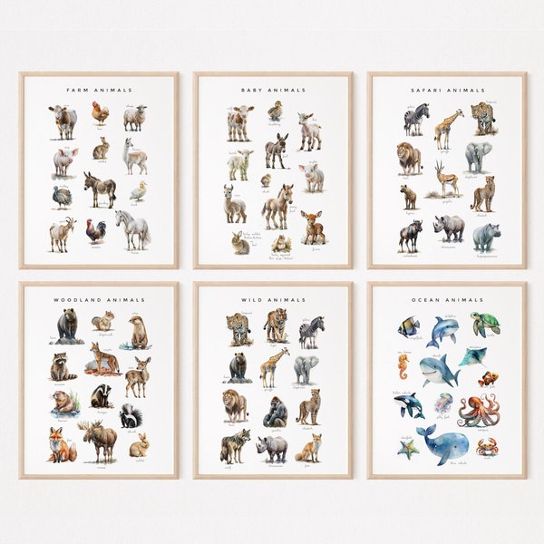 Set of 6 Educational Posters - Animal Classification, Kids Educational Prints, Nursery Classroom Decor, Playroom Learning Prints, ABC Poster