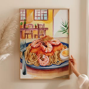 Pinoy Food Art Print: Pancit Palabok, Philippines Kitchen Decor (Digital Download)