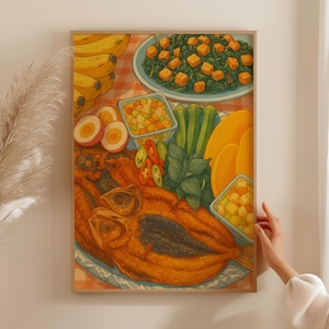 Pinoy Food Illustration Print - Kitchen Posters Print, Philippines Trendy Kitchen Decor, Kitchen Decor Aesthetic, Kitchen Posters Cute