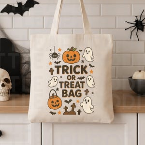 Retro Ghost Trick or Treat Bag PNG: Halloween Sublimation Design (Digital Download, SVG/PNG File)