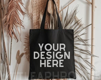 Black Tote Bag Mockup - Lifestyle Mockup, Canvas Tote Bag Mock, Print on Demand Mock, Black Canvas Tote Bag Mockup, Black Tote Bag Mock
