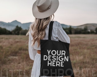 Black Tote Bag Mockup - Lifestyle Mockup, Canvas Tote Bag Mock, Print on Demand Mock, Black Canvas Tote Bag Mockup, Black Tote Bag Mock