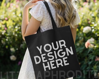 Black Tote Bag Mockup - Lifestyle Mockup, Canvas Tote Bag Mock, Print on Demand Mock, Black Canvas Tote Bag Mockup, Black Tote Bag Mock