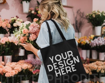 Black Tote Bag Mockup - Lifestyle Mockup, Canvas Tote Bag Mock, Print on Demand Mock, Black Canvas Tote Bag Mockup, Black Tote Bag Mock