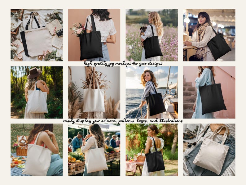 Mockup-paket med tygväska - Minimalistisk stil-mockup, Boho-mockup för tygväska, Liberty Bags OAD113-mockup, Port Authority B150-väskor bild 2