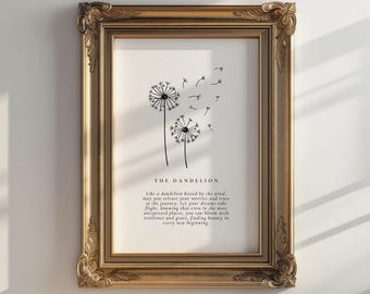 Dandelion Print - Vintage Botanical Art, Cottagecore Decor, Hand Printed Flowers, Scandinavian Wall Decor, Rustic Home Decor, Floral Decor