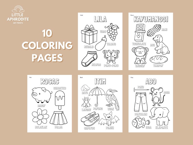 Tagalog Colors Filipino Learning Coloring Pages Cute Baby Shower Gift