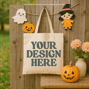 Halloween Canvas Tote Bag Mockup, Canvas Natural Shopping Bag Mockup, Spooky Season Mockup, Trick Or Treat, Mockup Template Download