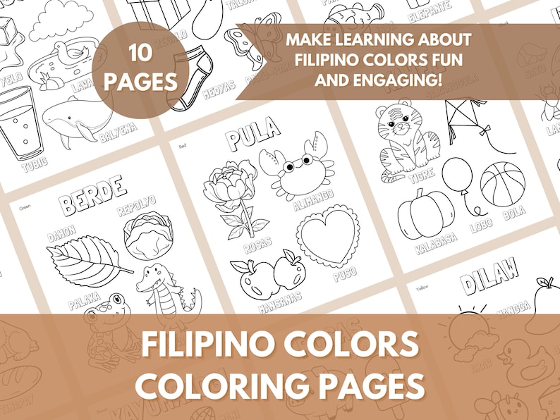 Tagalog Colors Filipino Learning Coloring Pages Cute Baby Shower Gift