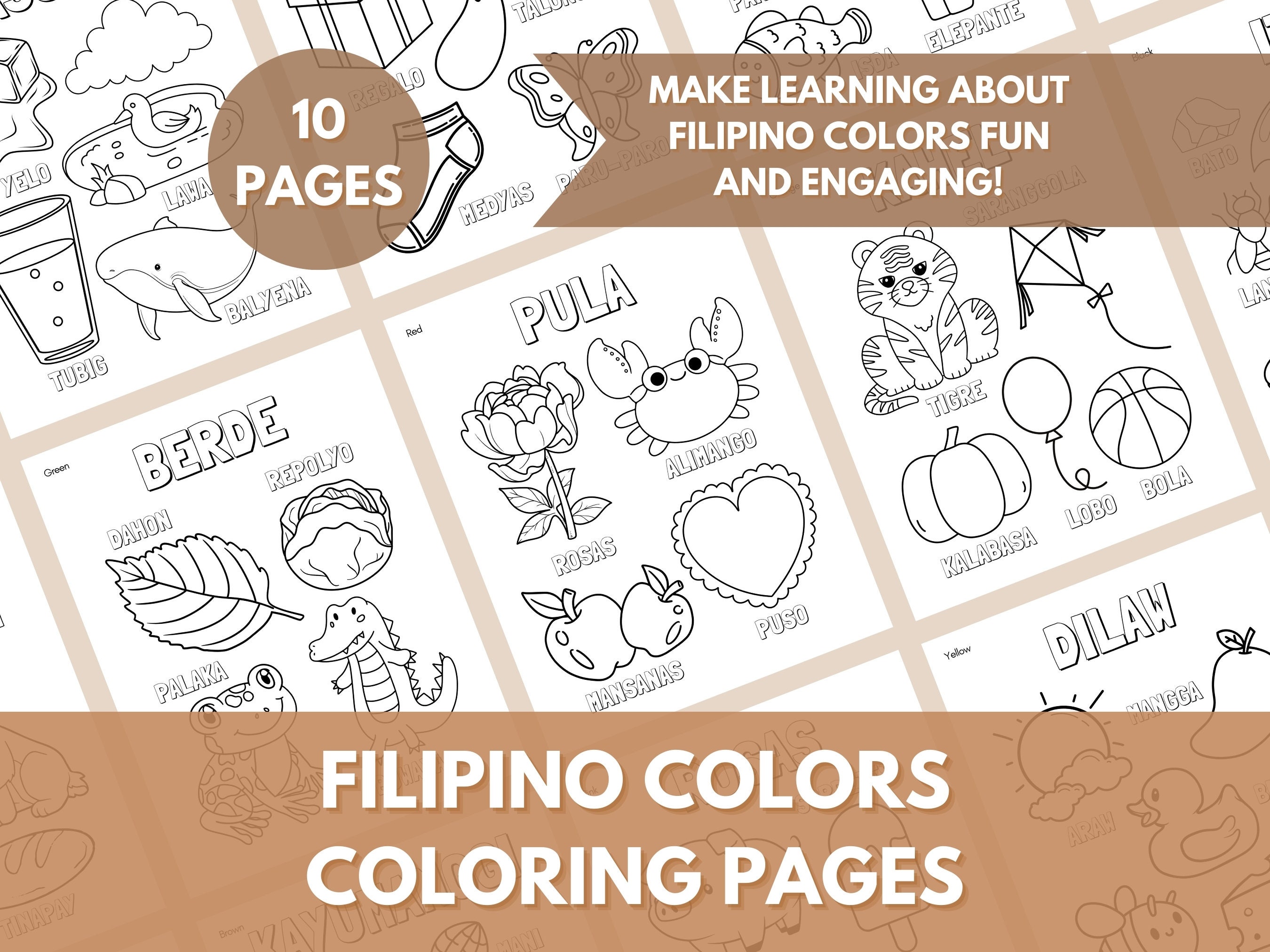 Tagalog Colors Filipino Learning Coloring Pages Cute Baby Shower Gift
