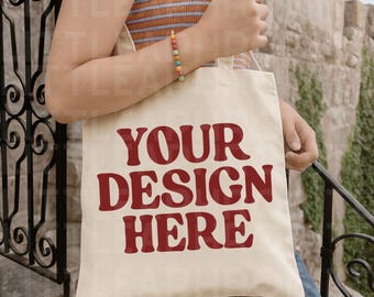 Bolso de mano Printify, Maqueta de bolso de mano estilo boho, Maqueta de bolso de mano de lona, Maqueta OAD113, Maqueta de bolso Liberty, Maqueta Liberty OAD113, Maqueta de bolsa de compras