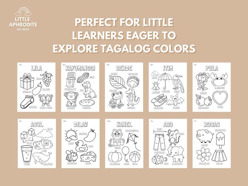 Tagalog Colors Filipino Learning Coloring Pages Cute Baby Shower Gift