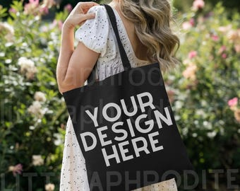 Black Tote Bag Mockup - Lifestyle Mockup, Canvas Tote Bag Mock, Print on Demand Mock, Black Canvas Tote Bag Mockup, Black Tote Bag Mock