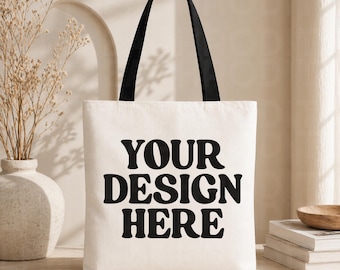 AOP Tote Bag Mockup, Tote Bag Mockup, Tote Mockup, Mockup Tote Bag, Printify Mockup AOP, Black Handle Medium Tote Mockup, Printify Medium