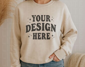Gildan 18000 Mockup | Gildan Sand Sweatshirt Mockup | Sweatshirt Model Mockup | Gildan Sand | 18000 Sand | Gildan 18000 Sand Crewneck Mockup