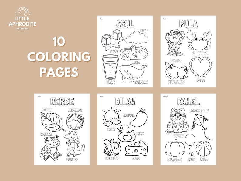 Tagalog Colors Filipino Learning Coloring Pages Cute Baby Shower Gift