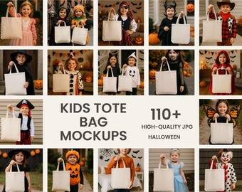 Bunt med tygväskor, mockup för Halloween, mockup för höstväska, mockup för höstväska, mockup för Halloween-tygväska