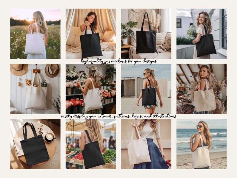 Mockup-paket med tygväska - Minimalistisk stil-mockup, Boho-mockup för tygväska, Liberty Bags OAD113-mockup, Port Authority B150-väskor bild 3