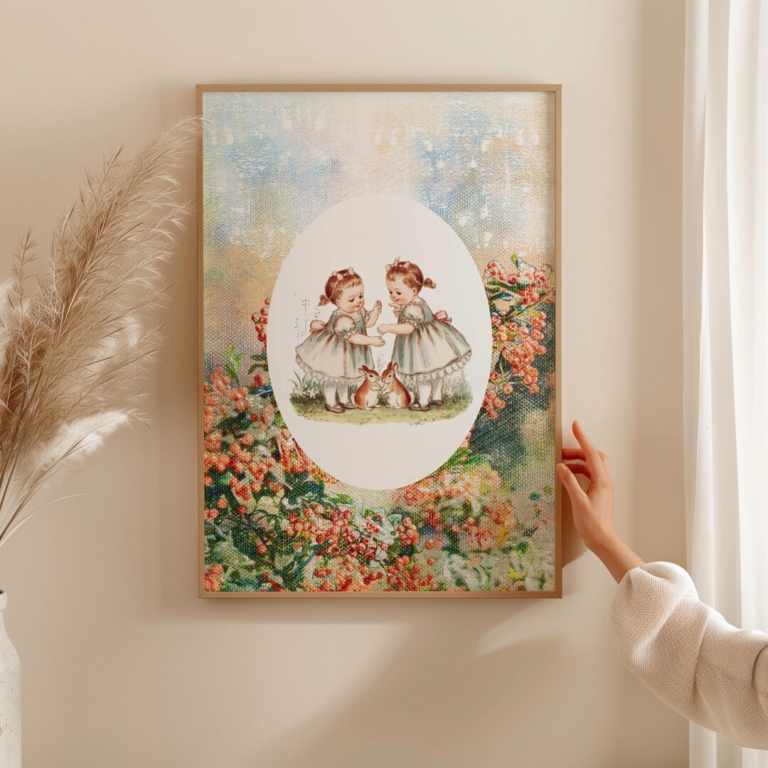 Twins Poster Print - Floral Nursery Decor, Sisters Wall Art, Vintage ...