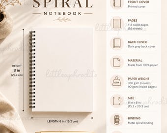 Puede incluir: Un cuaderno espiral blanco con una cubierta impresa, 15,2 x 20,3 cm, con 118 páginas rayadas. Tiene una contraportada gris oscuro, encuadernación en espiral metálica y un bolsillo interior. Incluye un bolígrafo dorado.