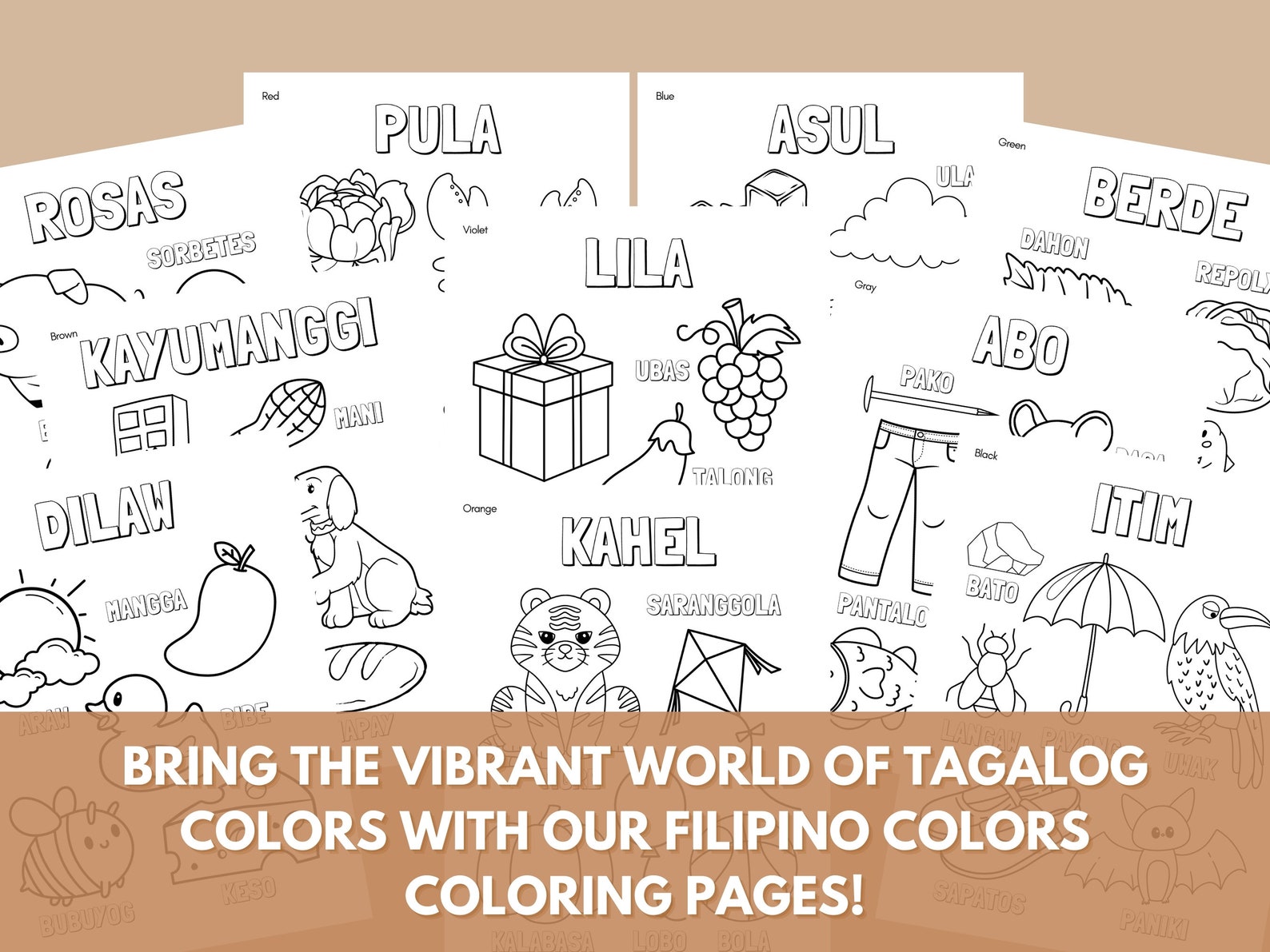 Tagalog Colors Filipino Learning Coloring Pages Cute Baby Shower Gift