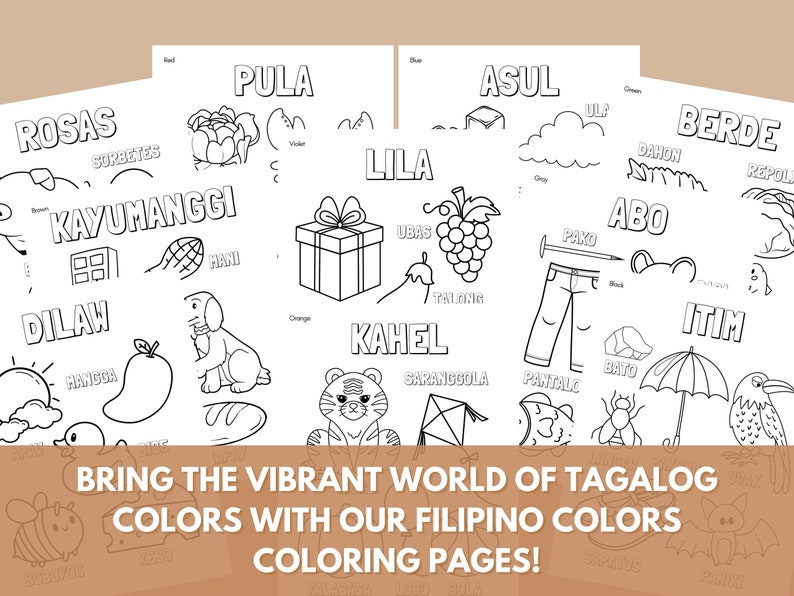 Tagalog Colors Filipino Learning Coloring Pages Cute Baby Shower Gift