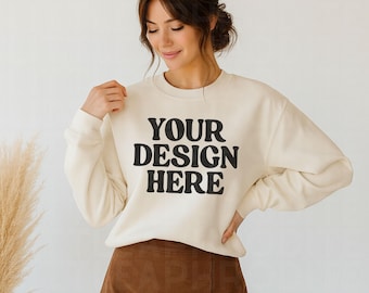 Gildan 18000 Mockup | Gildan Sand Sweatshirt Mockup | Sweatshirt Model Mockup | Gildan Sand | 18000 Sand | Gildan 18000 Sand Crewneck Mockup