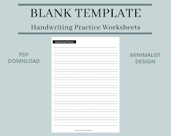 Hoja de práctica de escritura a mano en blanco / Minimalista / Hoja de trabajo primaria / Jardín de infantes / Práctica de escritura / Descarga digital / Imprimible