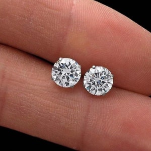 Sterling Silver Cubic Zirconia Diamond Stud Earrings in sizes 4mm, 5mm, and 6mm