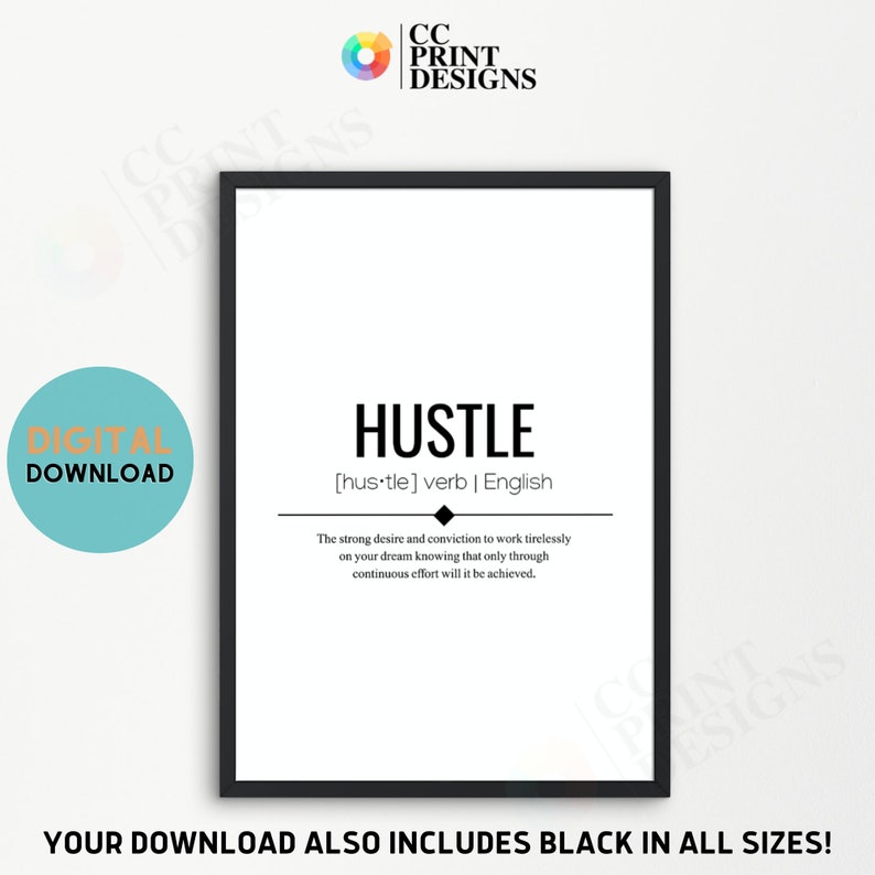 Hustle Definition Printable Wall Art Hustle Wall Art Instant Etsy