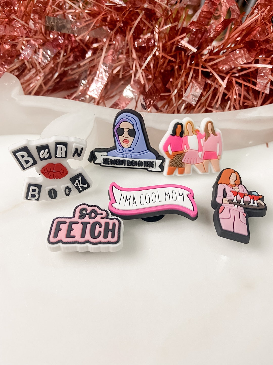 Mean Girls Croc Charms, Pink Croc Charms, Mean Girls Accessories, Movie-Inspired Croc Charms, Iconic Mean Girls Charms, Fetch Croc Charms