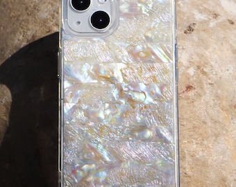 Handmade Abalone Shell iPhone Case: Elegant Gray Rose Design, Resin Phone Cover