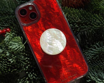 クリスマスモザイクマザーオブパールiPhoneケース • レッド、ホワイト、グリーンの虹色シェル