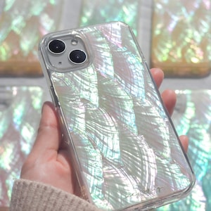 Echte Perlmutt Ästhetische iPhone Hüllen für iPhone 16 Pro Max, 15 Pro, 14 Plus, 13 mini, 12 iPhone Hüllen, handgemachte Harz Kunst Einzigartiges Geschenk