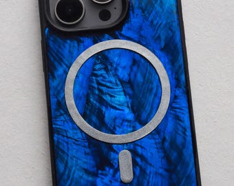 Klein Blue マザーオブパール スマホケース：ハンドメイド MagSafe カバー、Galaxy レジンアート
