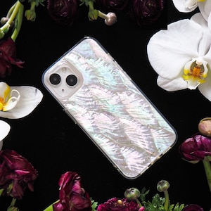 Capa de madrepérola para iPhone: capa de celular feita à mão com resina, presente de casamento